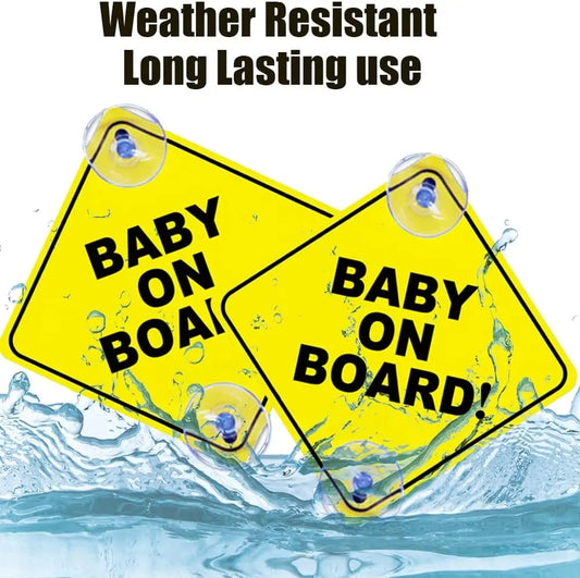 2PCS Baby on Board Signs with Suction Cups, 5"X5" Reusable Baby Safety Warning Decal for Car Windows