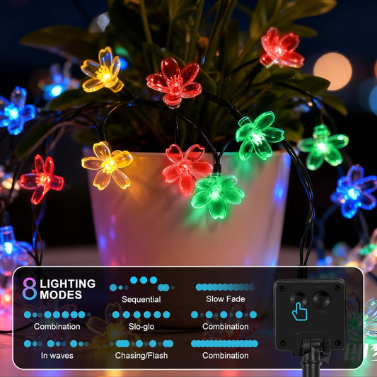 60 LED Solar String Lights Outdoor Waterproof Flower Fairy Lights for Garden Fence Patio Yard Christmas Tree Lawn Wedding Party Decor, Multicolor