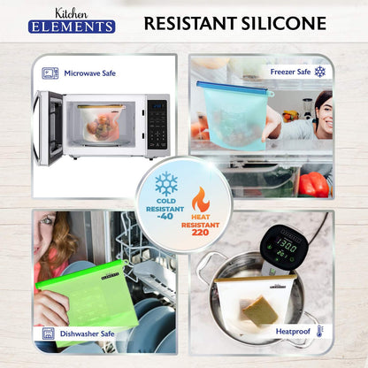 Reusable Silicone Food Storage Bags [7 Set] | [4 X 1000Ml + 2 X 1500Ml + Bonus Bag Rack Holder] | Freezer, Microwave & Dishwasher Safe | for Soups, Sandwiches + More | by