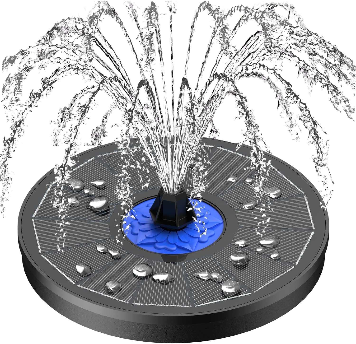 Solar Fountain Upgrade, 3.5W Solar Powered Bird Bath Fountains with Flower, Outdoor Water Feature Solar Pump with 7-In-1 Nozzles, 4 Fixed Pipes for Humingbirds, Garden, Pool, Pond, and Fish Tank