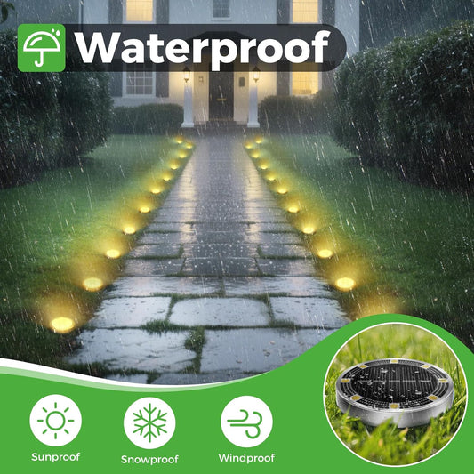 2 Pack Solar Lights Outdoor Garden, Solar Ground Light, Waterproof Disk Lights for Pathway, Patio, Yard, Lawn, Landscape (Warm White)