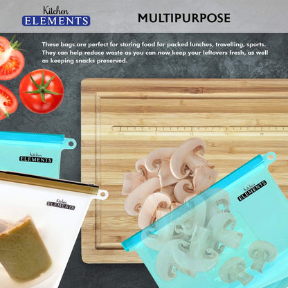 Reusable Silicone Food Storage Bags [7 Set] | [4 X 1000Ml + 2 X 1500Ml + Bonus Bag Rack Holder] | Freezer, Microwave & Dishwasher Safe | for Soups, Sandwiches + More | by