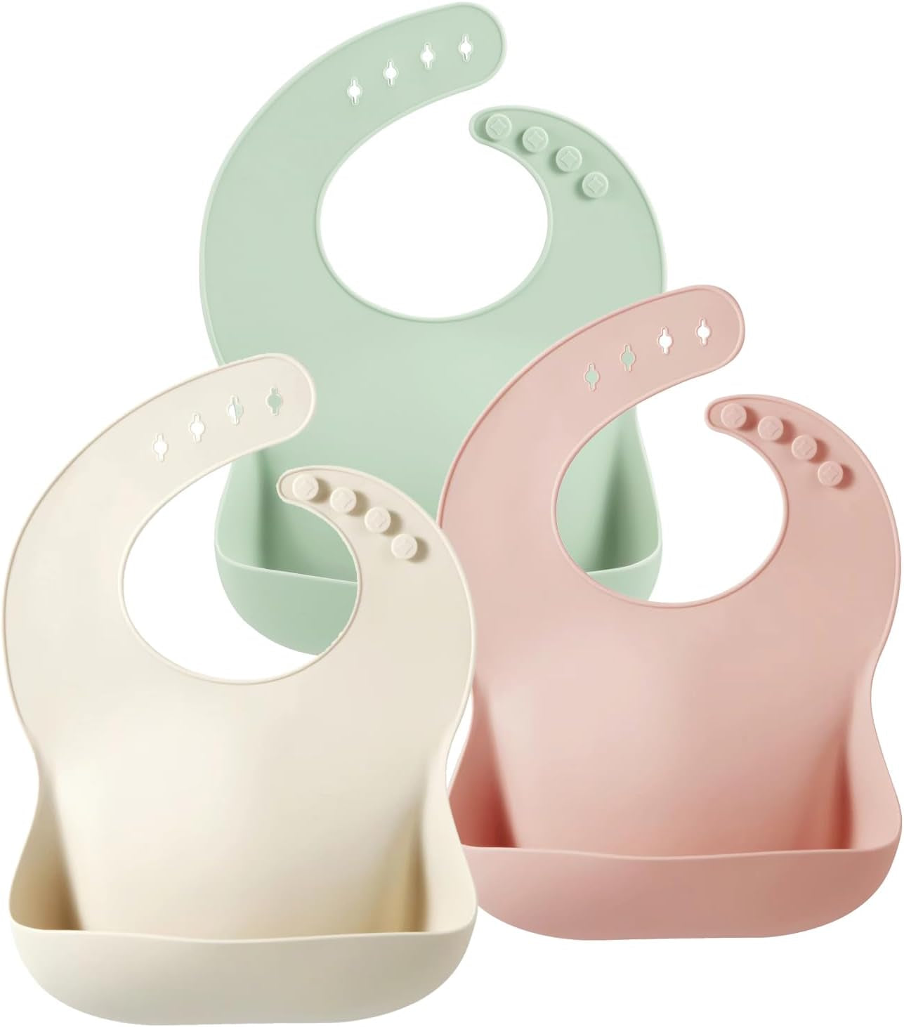 3 Pack Silicone Bibs for Babies & Toddlers, Waterproof Baby Bibs 6-12-18 Months for Weaning, BPA Free Adjustable Baby Feeding Bib with Large Pocket Food Catcher