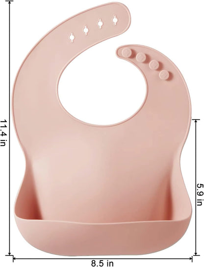 3 Pack Silicone Bibs for Babies & Toddlers, Waterproof Baby Bibs 6-12-18 Months for Weaning, BPA Free Adjustable Baby Feeding Bib with Large Pocket Food Catcher