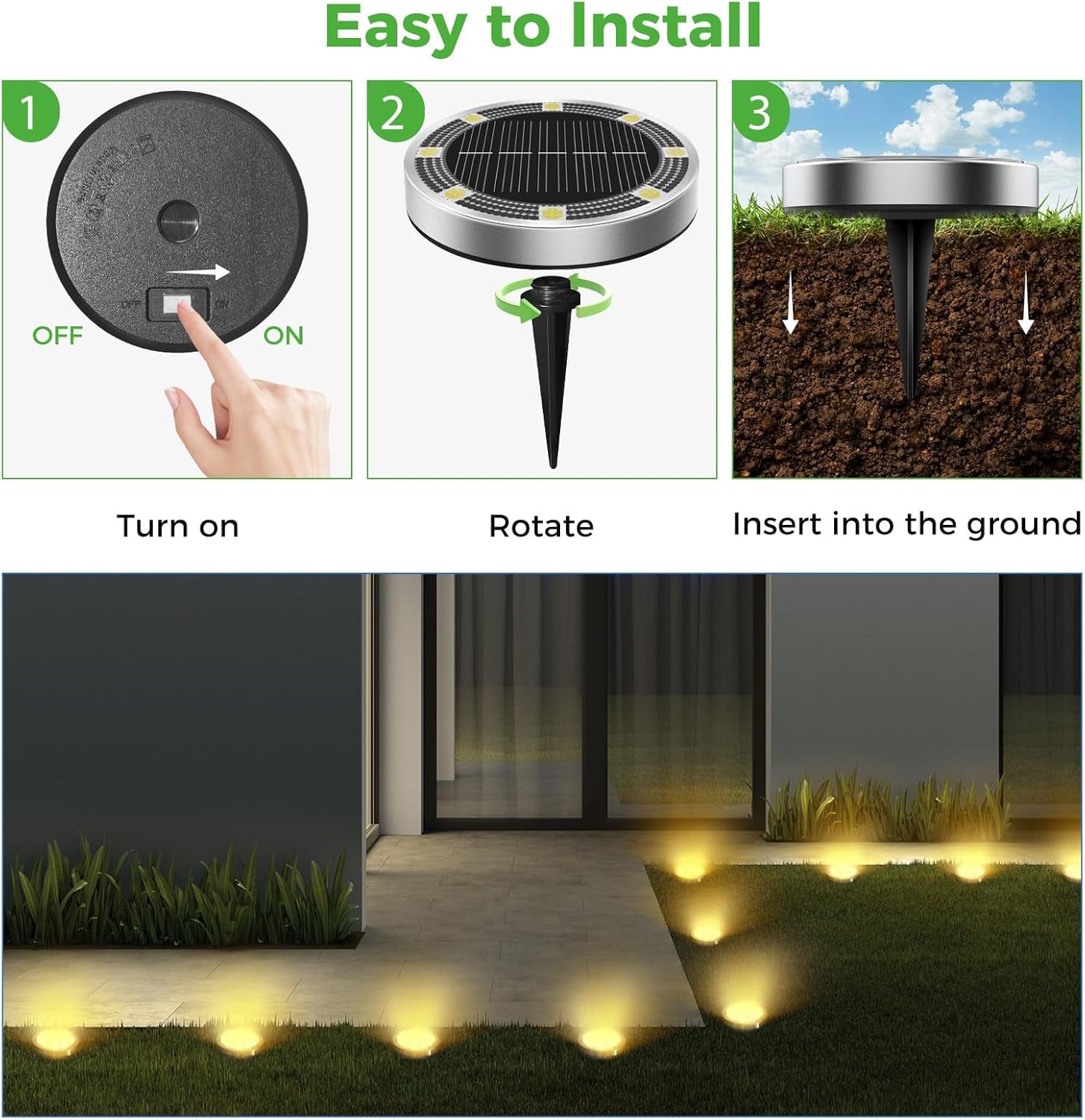 2 Pack Solar Lights Outdoor Garden, Solar Ground Light, Waterproof Disk Lights for Pathway, Patio, Yard, Lawn, Landscape (Warm White)
