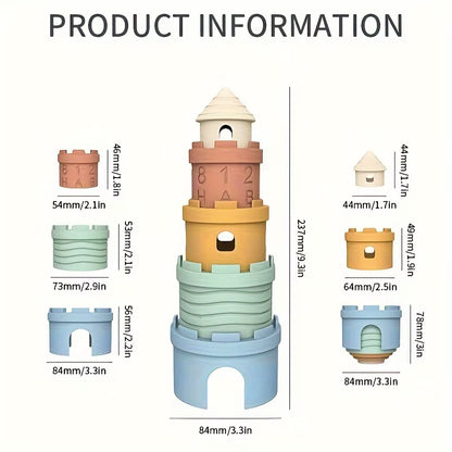 Stacking Cups Toy Fun Educational Baby Toys Silicone Soft Teething Toy Castle Frog Learning Tower Blocks for Infants Toddlers