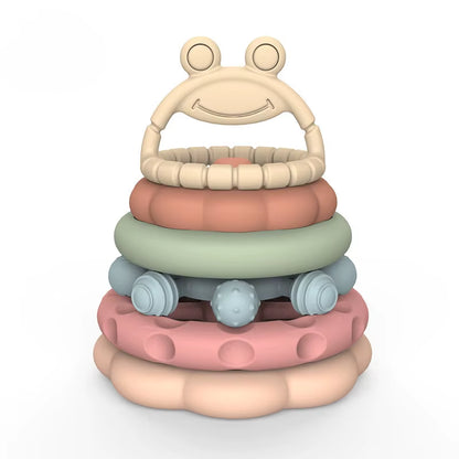 Stacking Cups Toy Fun Educational Baby Toys Silicone Soft Teething Toy Castle Frog Learning Tower Blocks for Infants Toddlers