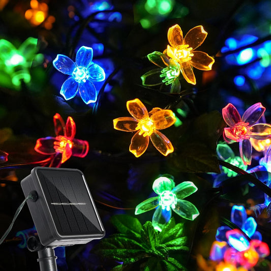 60 LED Solar String Lights Outdoor Waterproof Flower Fairy Lights for Garden Fence Patio Yard Christmas Tree Lawn Wedding Party Decor, Multicolor