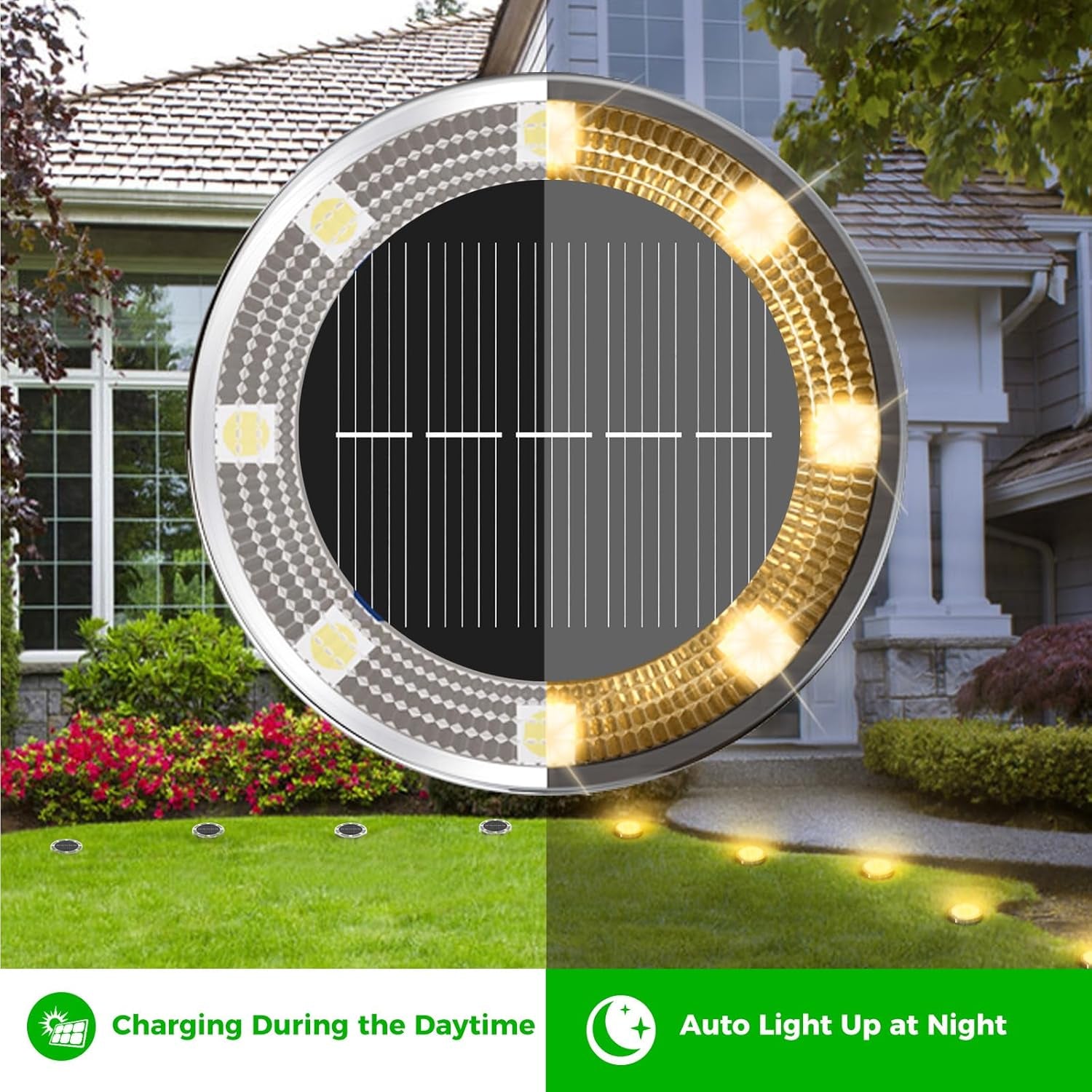 2 Pack Solar Lights Outdoor Garden, Solar Ground Light, Waterproof Disk Lights for Pathway, Patio, Yard, Lawn, Landscape (Warm White)